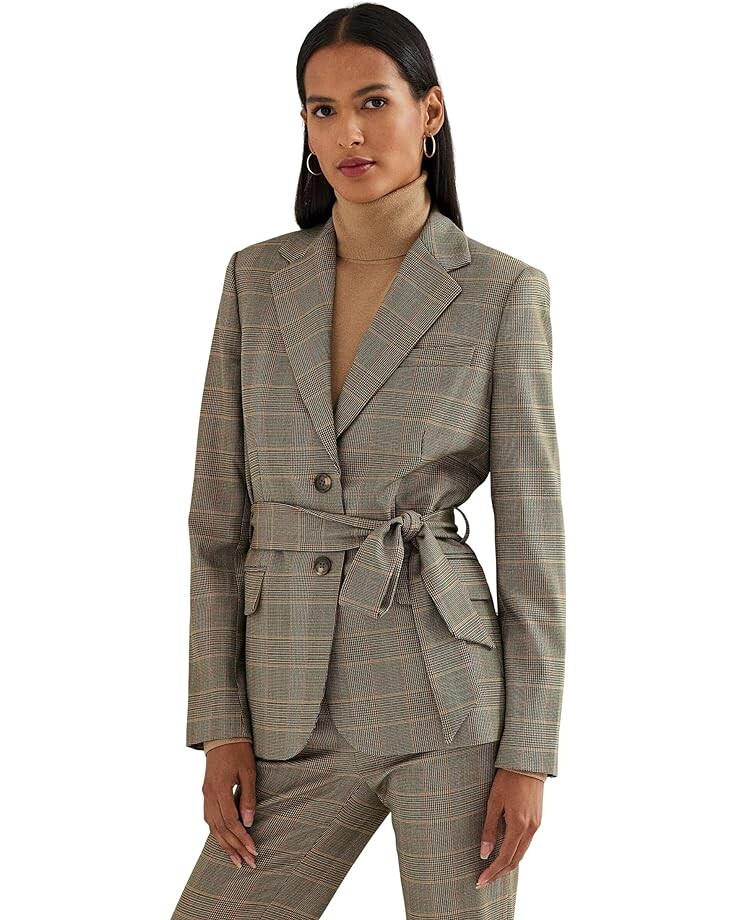 

Блейзер LAUREN Ralph Lauren Checked Plaid Wool-Blend Twill, коричневый
