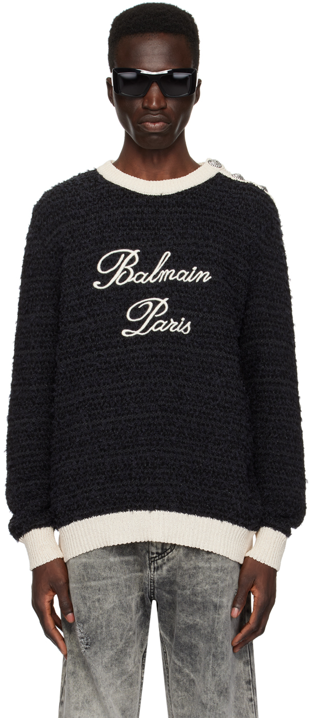 Черный свитер с вышивкой Balmain