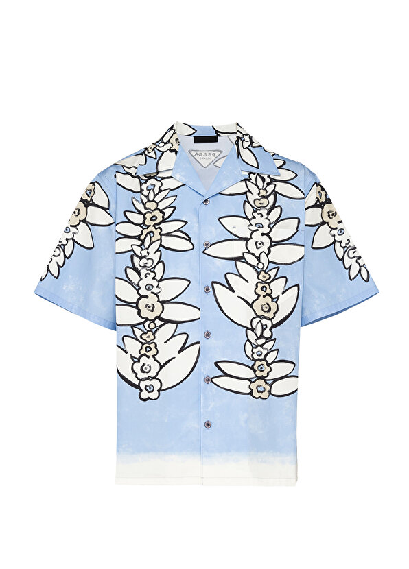 цена Хлопковая рубашка с коротким рукавом с рисунком Prada