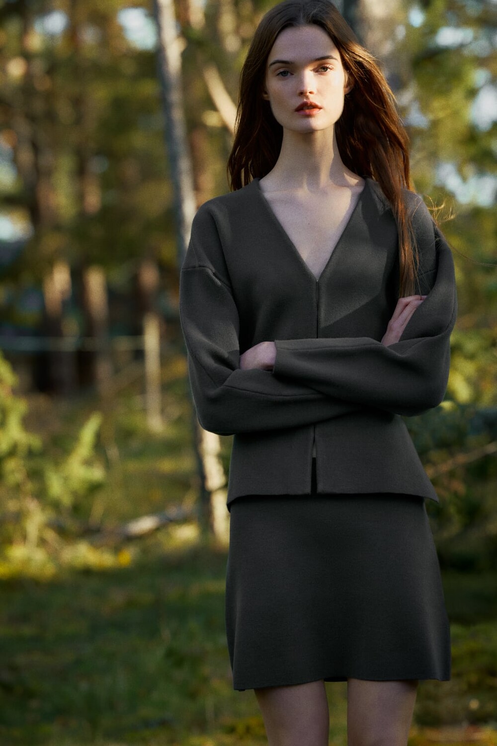 

Вязаный кардиган с объемными рукавами ZARA, серый