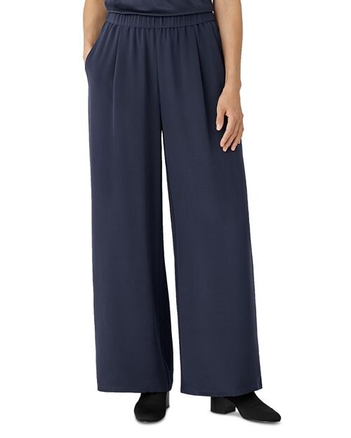 

Шелковые широкие брюки со складками и высокой талией Eileen Fisher, цвет Blue