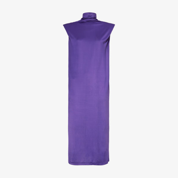 

Платье миди из эластичного атласа с высоким воротником Leem, фиолетовый