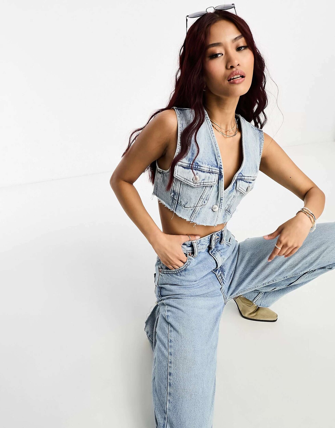

Голубой укороченный джинсовый жилет Pull&Bear