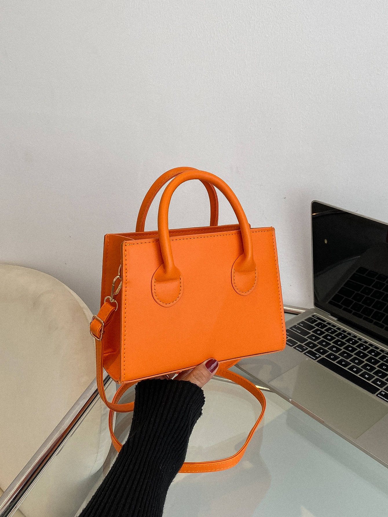 Легкая деловая повседневная минималистичная квадратная сумка с двойной ручкой для девочек-подростков, апельсин