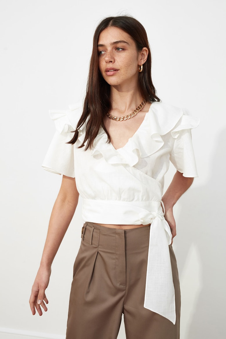 Короткая плиссированная блузка со складками Trendyol, белый