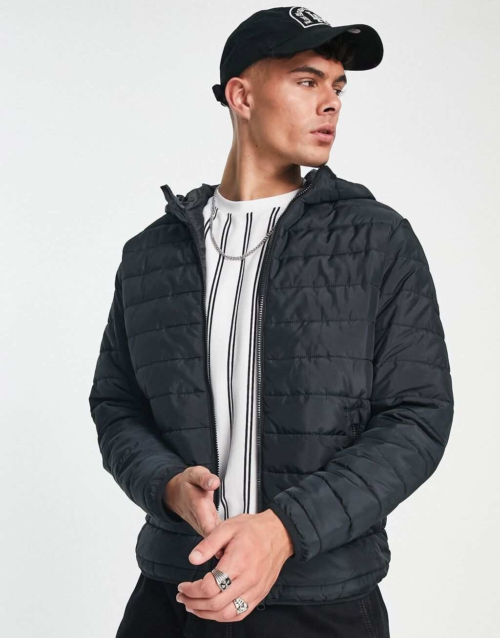 

Черная легкая куртка-пуховик с капюшоном Jack & Jones, Черный