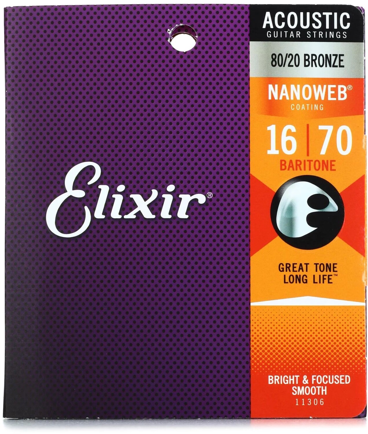 

Elixir Strings 11306 Nanoweb 80/20 Струны для акустической баритоновой гитары — .016-.070, 6-струнные