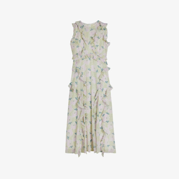 

Платье миди Calinia из переработанного полиэстера с принтом и оборками Ted Baker, сиреневый, Фиолетовый