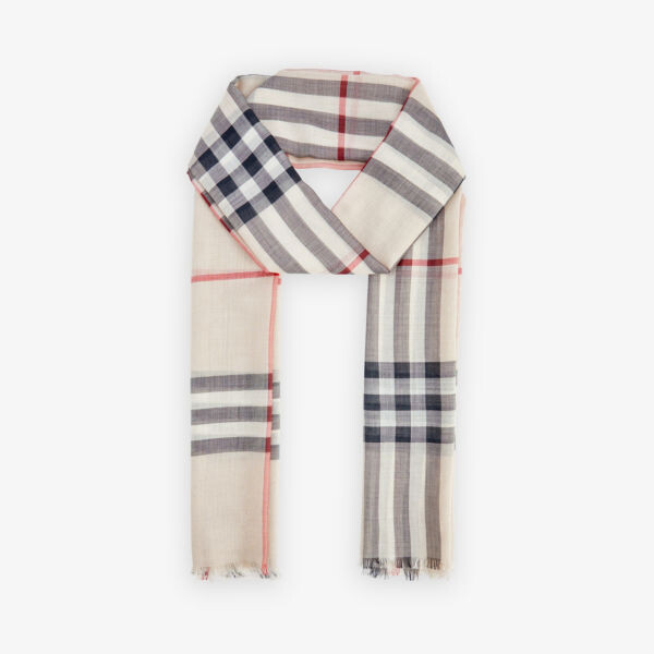 

Шарф из смеси шерсти и шелка с бахромой в клетку Giant Check Burberry, серый