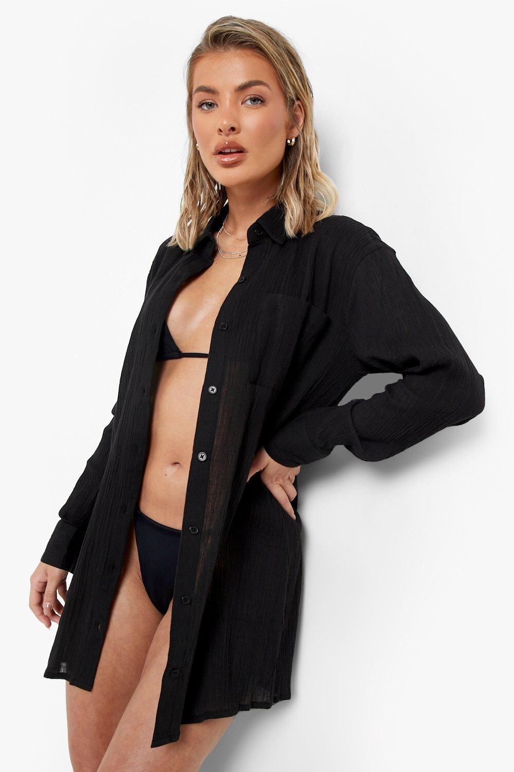 

Пляжное платье-рубашка из марлевой ткани boohoo, черный