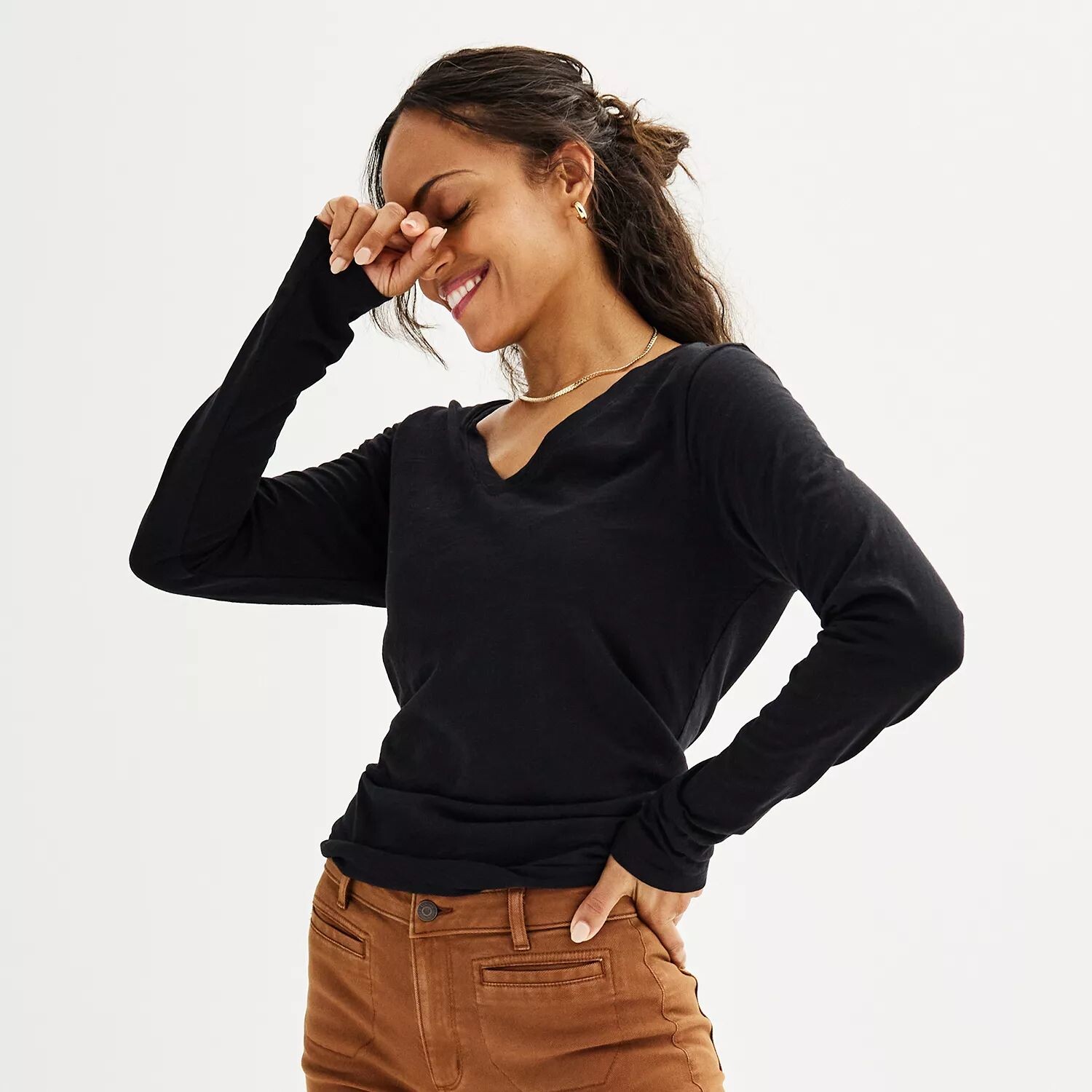 

Petite Sonoma Goods For Life Повседневная футболка с V-образным вырезом и длинными рукавами Sonoma Goods For Life