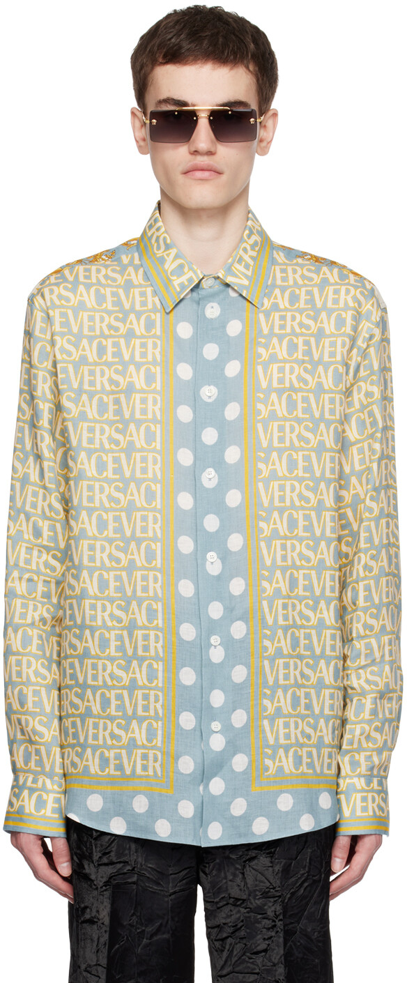 

Синяя рубашка по всей длине Versace