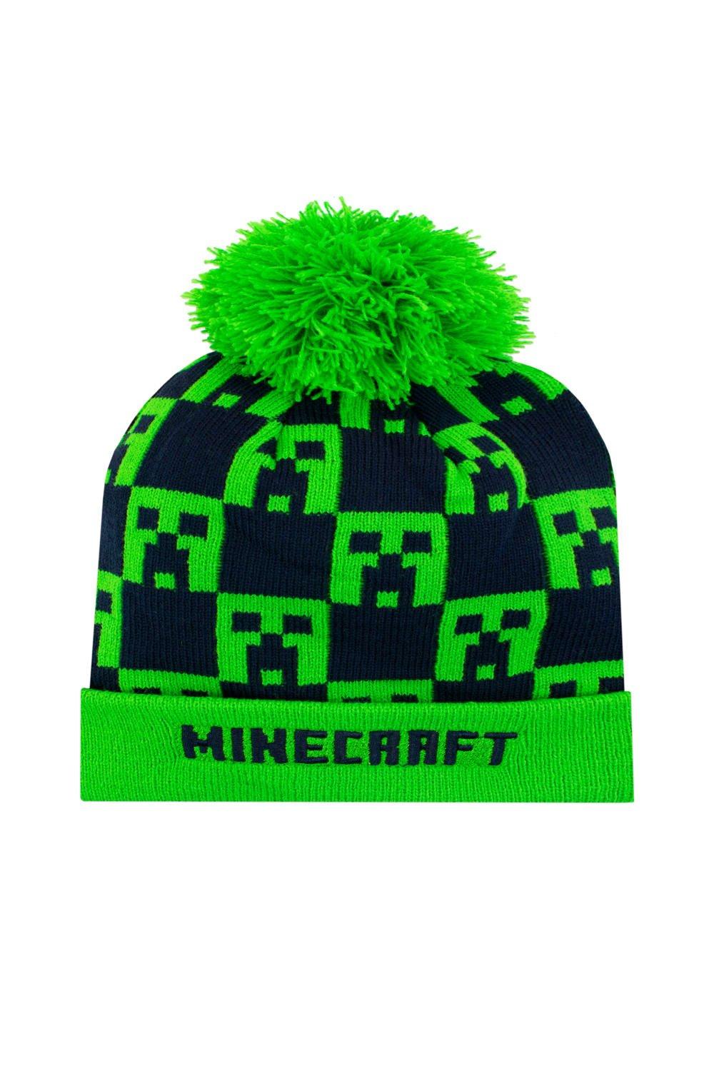 шапка modniki для мальчиков и девочек с помпоном р56 темно серо черная Детская шапка с помпоном Minecraft, черный
