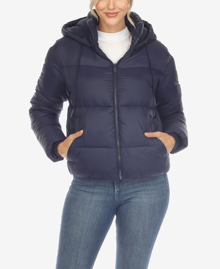 цена Женская куртка-бомбер-пуховик на молнии спереди с капюшоном White Mark, синий