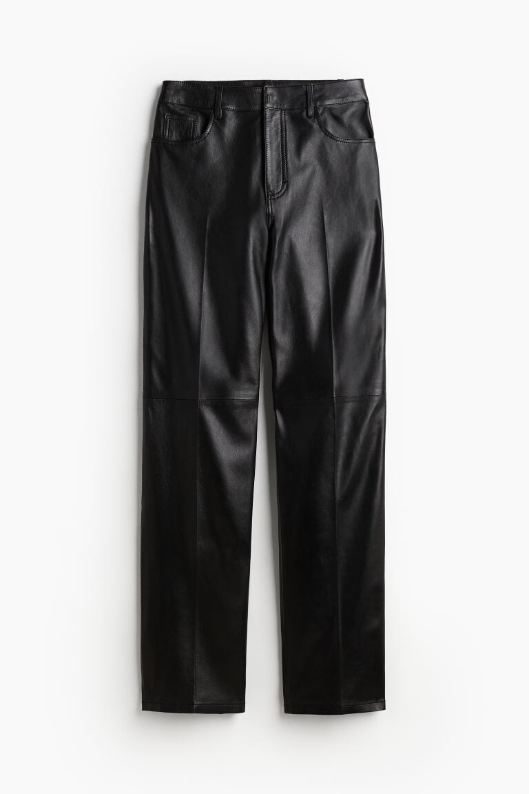 

Кожаные брюки с прижатыми складками H&M, черный