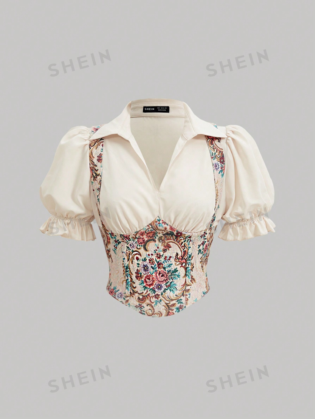 SHEIN MOD Лоскутная рубашка 2 в 1 с объемными рукавами и принтом в стиле суда, многоцветный