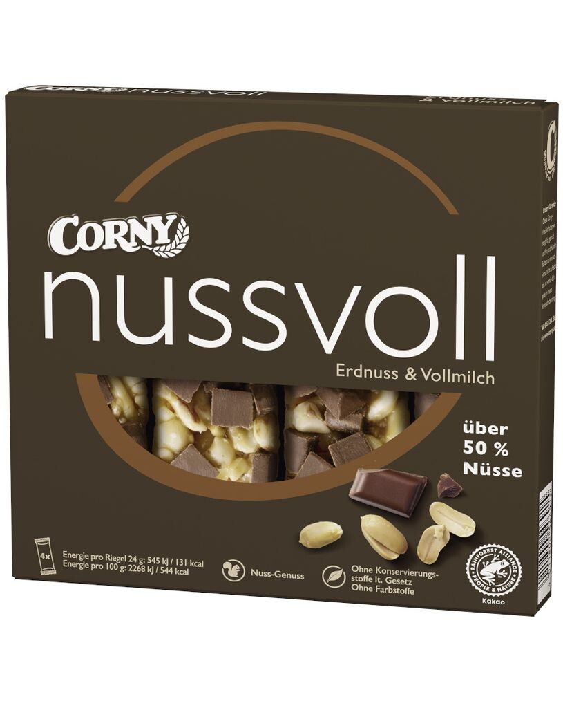 

Зерновой батончик NUSSVOLL с арахисом и цельным молоком от Corny, 4х24г Schwartau Werke
