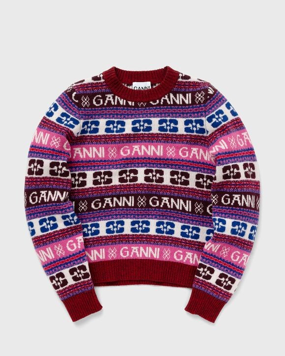

Пуловер Ganni Logo Wool Mix O-Neck Pullover, цвет multicolour