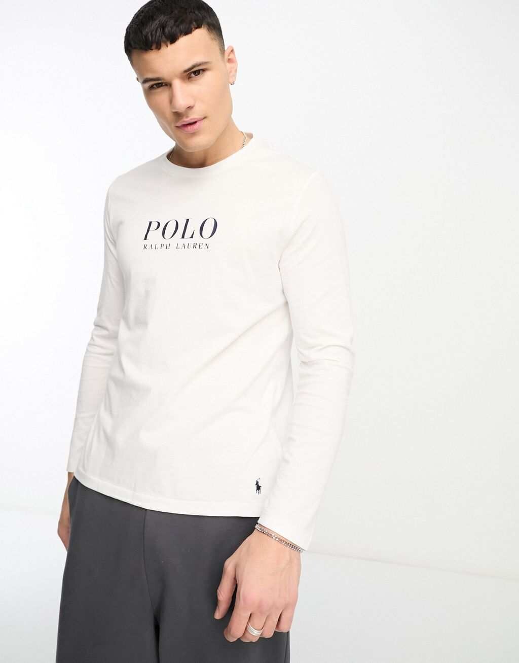 

Белая футболка с длинными рукавами и текстовым логотипом на груди Polo Ralph Lauren., Белый