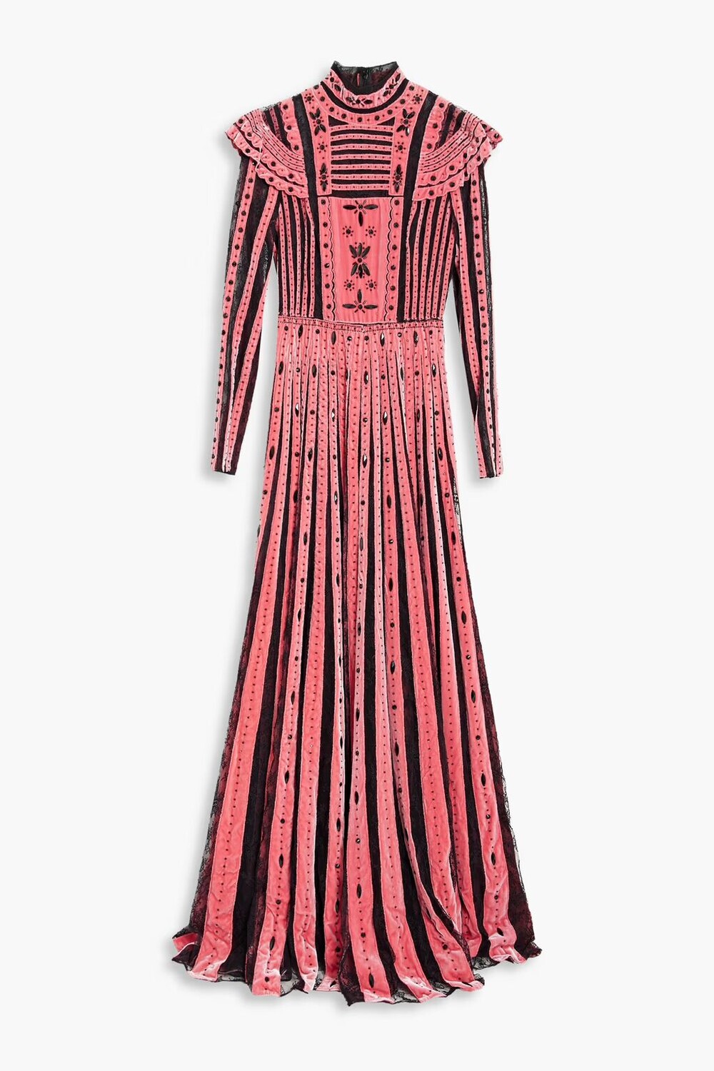 

Платье из бархата и кружева, украшенное бисером Valentino Garavani, розовый