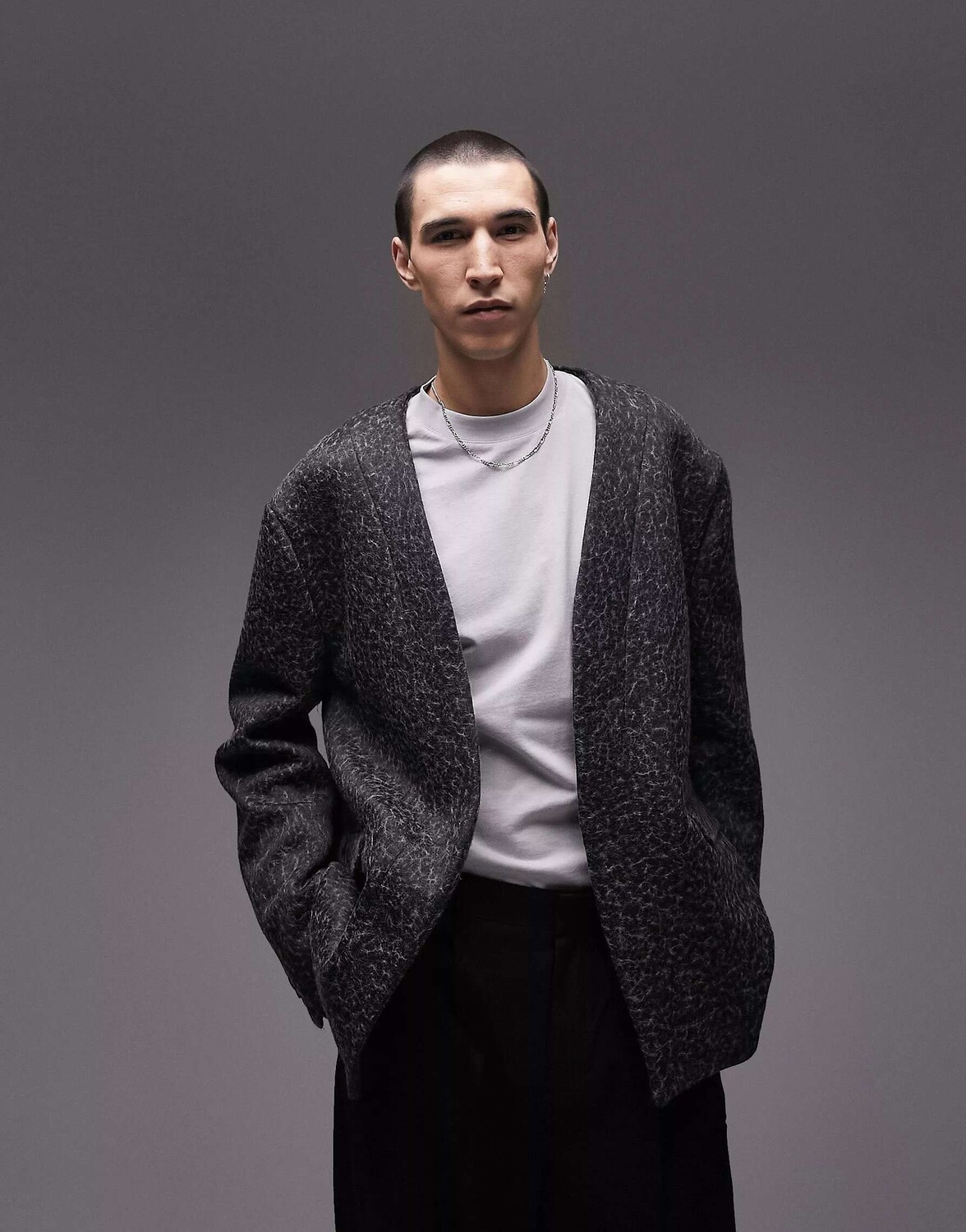 

Черный пиджак-кимоно из смесовой шерсти Topman