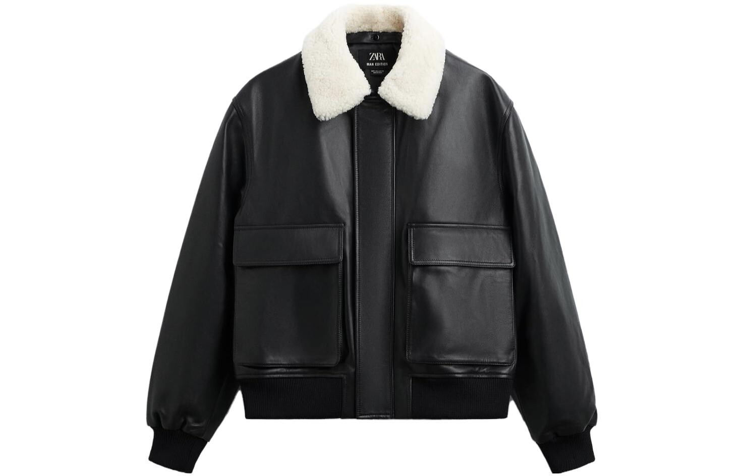 Кожаная куртка мужская черная Zara, черный