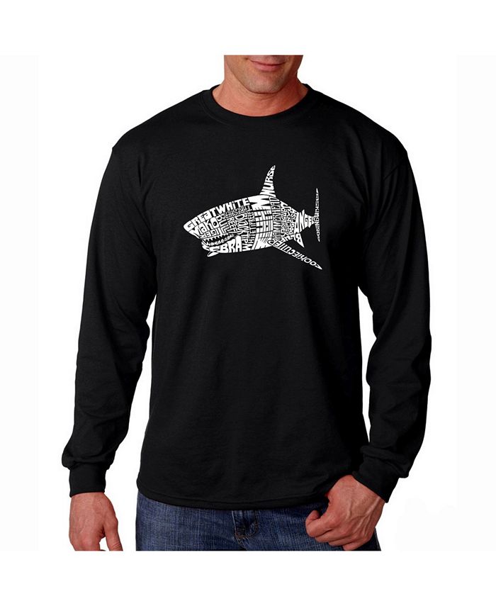 цена Мужская футболка с длинным рукавом с надписью Word Art - виды акул LA Pop Art, черный