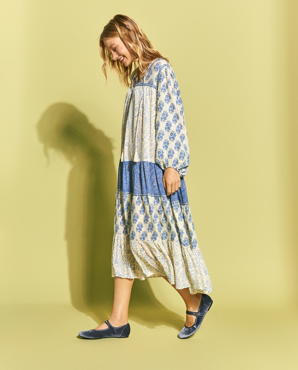 

Длинное платье с лоскутным принтом Southern Cotton, синий