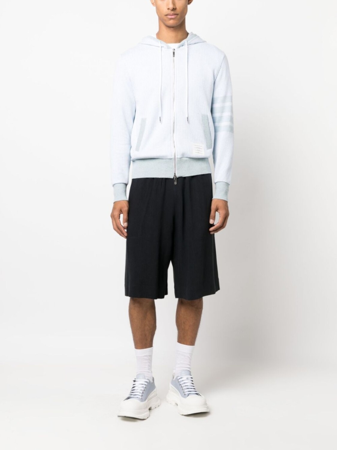 

Худи на молнии с полосками 4-Bar Thom Browne, белый