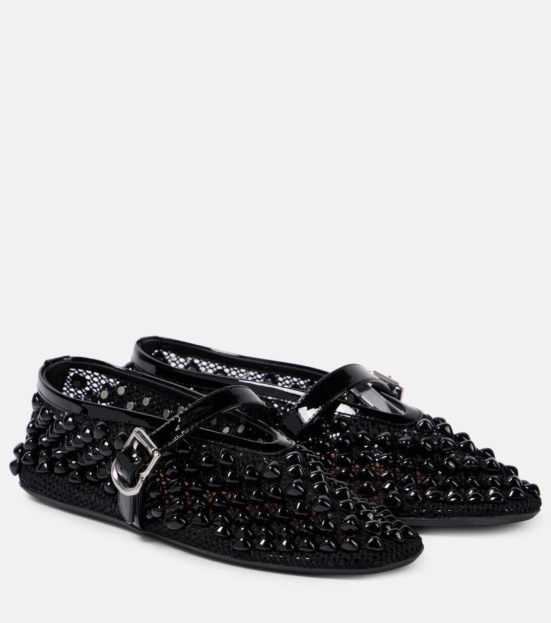 

Туфли Мэри Джейн из сетчатой ткани с заклепками Alaïa, черный