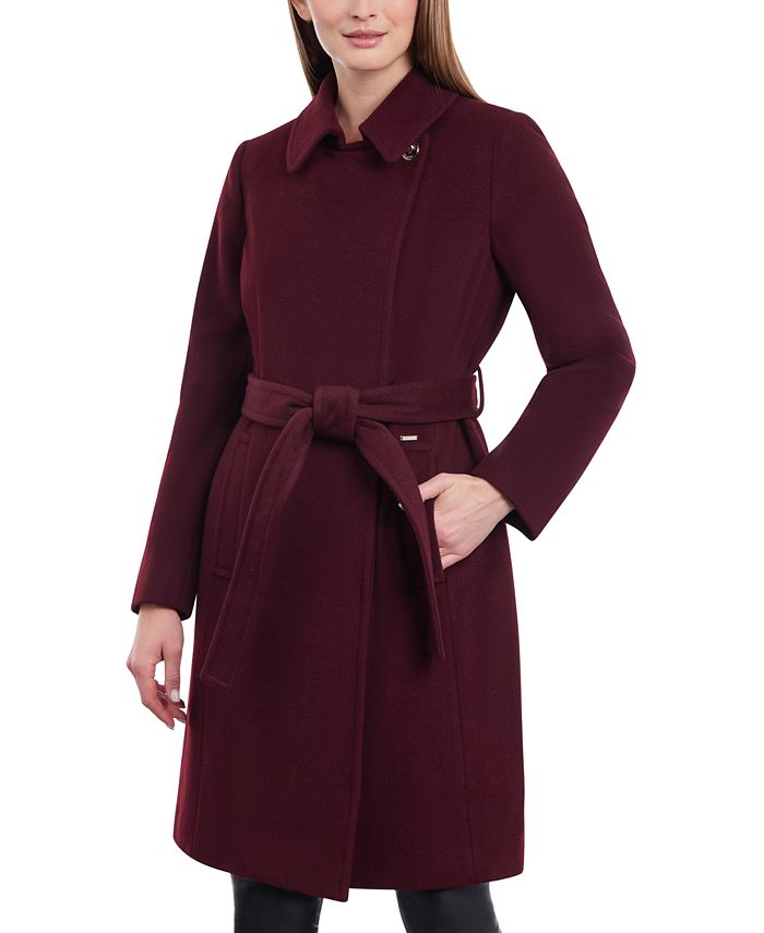 Женское пальто с запахом и поясом из смесовой шерсти Michael Kors, красный