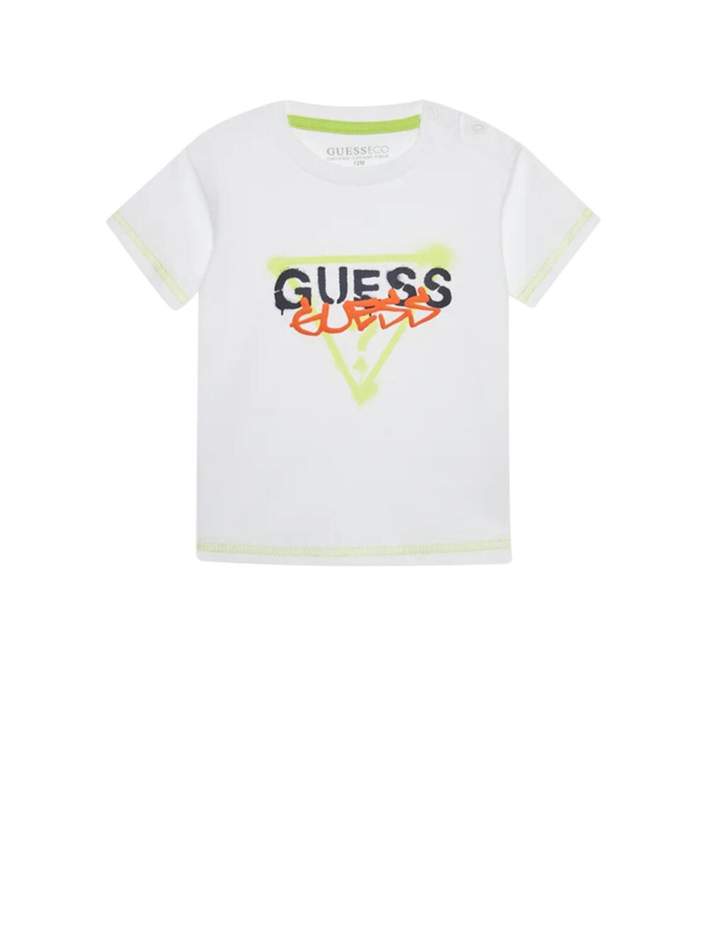 

Детская хлопковая футболка с логотипом бренда спереди Guess