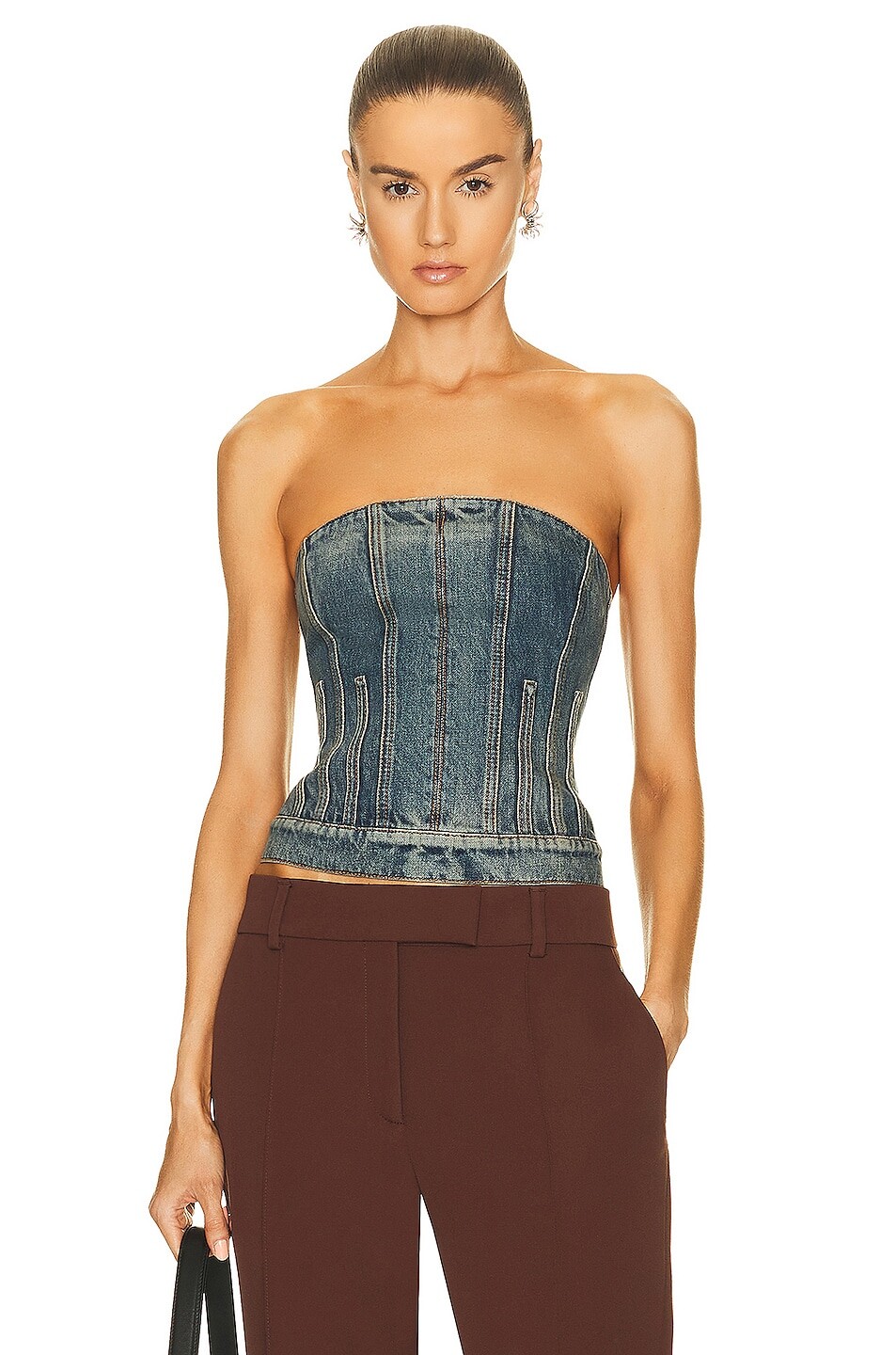 

Топ Alexander Mcqueen Denim Strapless, цвет Distressed Wash