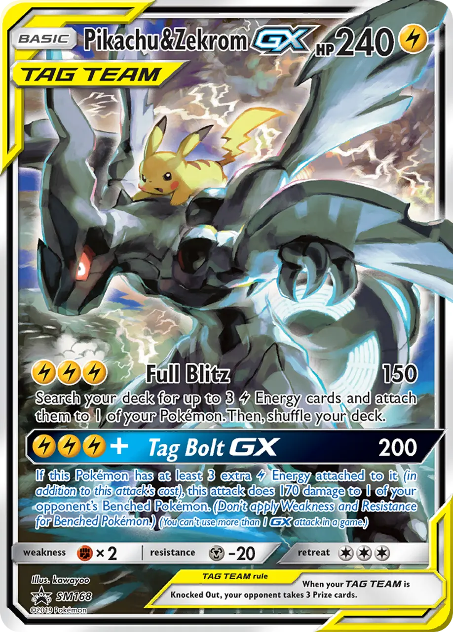 

Карточная игра Pikachu & Zekrom-GX SM168/248 - SM Black Star Promos Holofoil