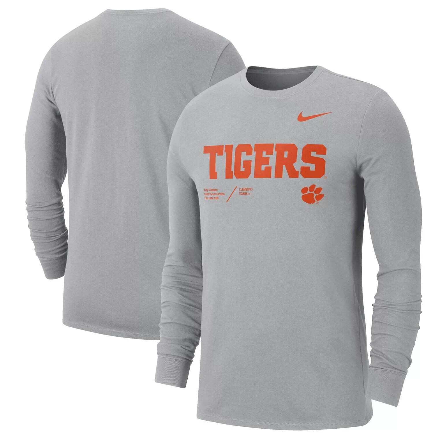 

Мужская серая футболка с длинным рукавом Clemson Tigers Team Practice Performance Nike