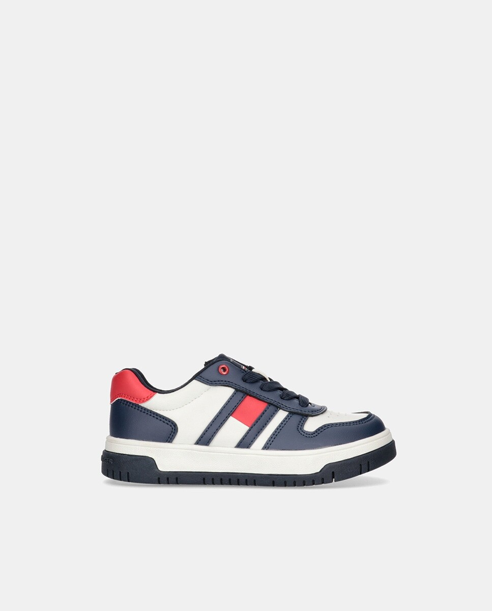 

Низкие кроссовки в форме корзинки для мальчика с логотипом и шнуровкой Tommy Hilfiger, темно-синий