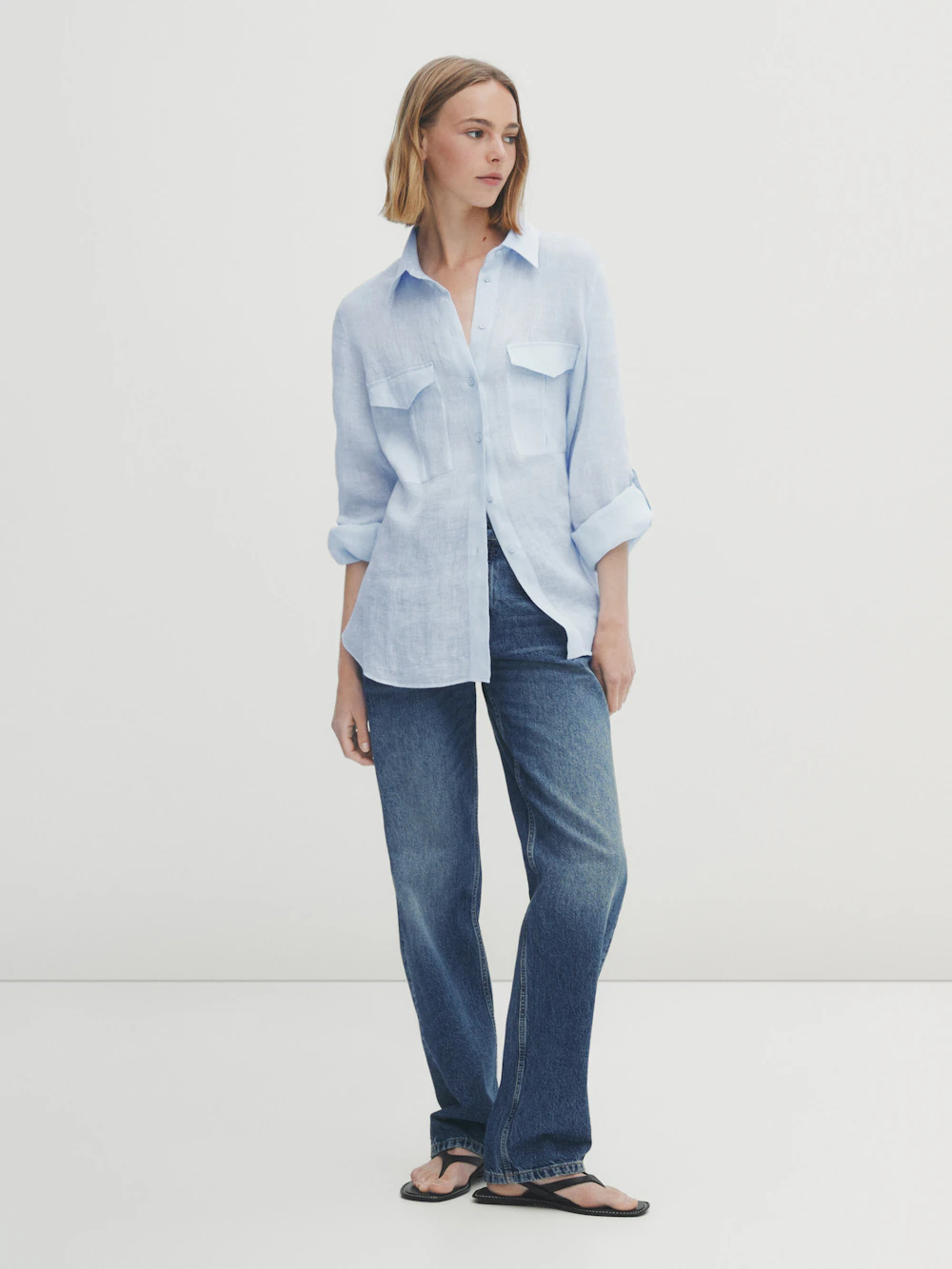 

Рубашка из 100% льна с карманами Massimo Dutti, синий