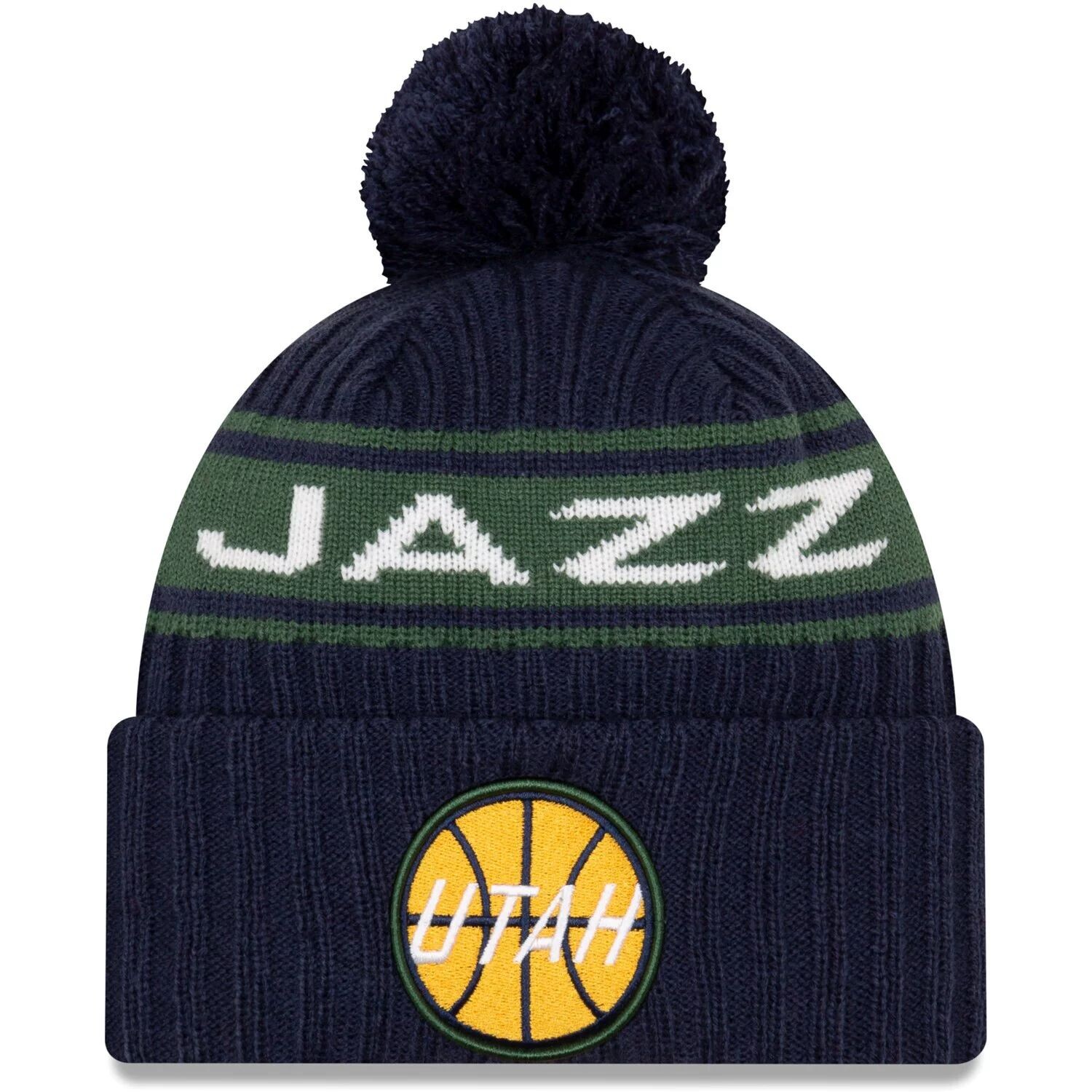 

Мужская вязаная шапка с манжетами и помпоном New Era Navy Utah Jazz 2021 NBA Draft