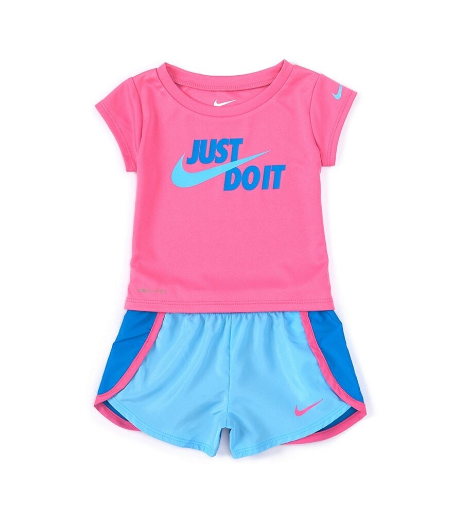 

Комплект из футболки Just Do It с короткими рукавами и шорт с цветными блоками Nike Little Girls 2T-6X, синий