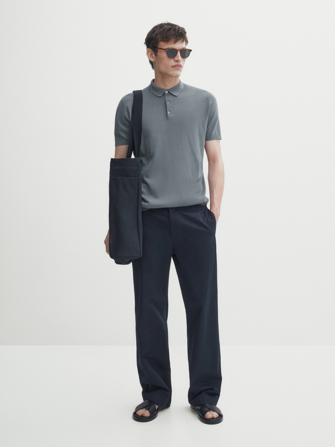 

Свитер-поло из хлопка с короткими рукавами Massimo Dutti, синий