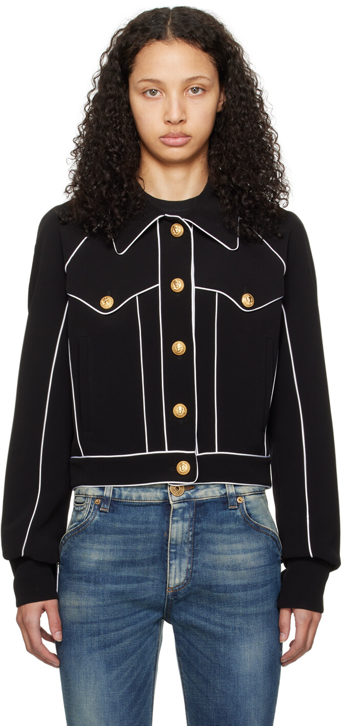 

Черная куртка с окантовкой Balmain
