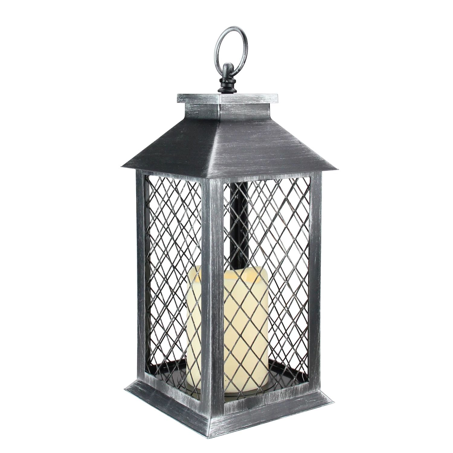 11-дюймовый черный матовый серебряный сетчатый фонарь-свеча с беспламенной светодиодной свечой