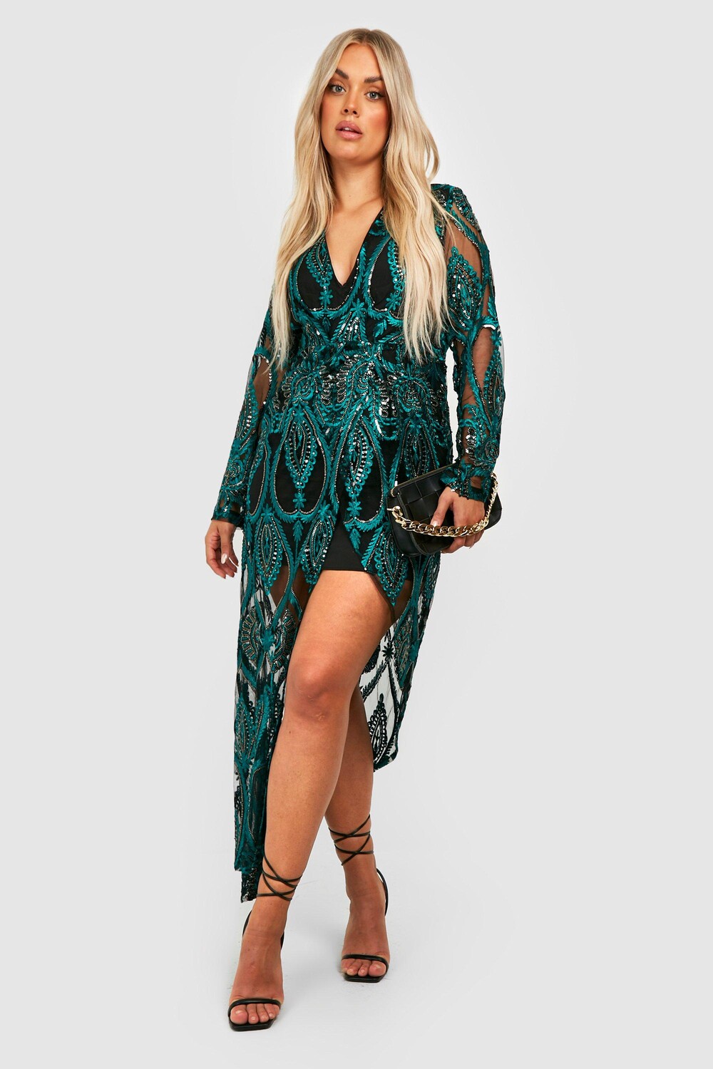 

Платье макси с погруженным погружением damask plus Boohoo, бирюзовый, Зеленый