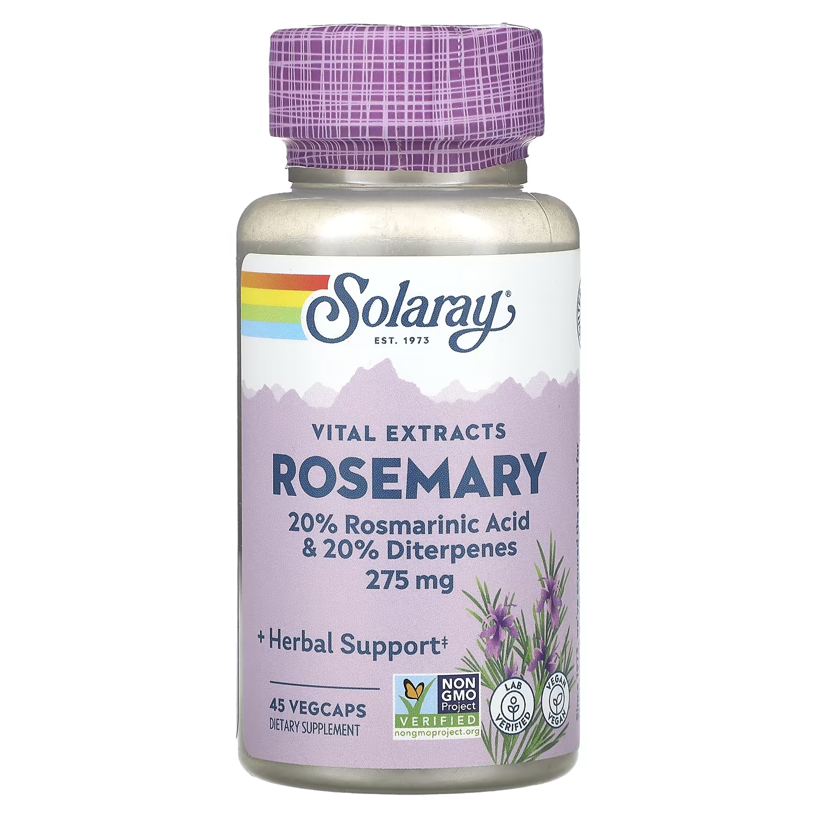 Solaray Vital Extracts Розмарин 275 мг 45 растительных капсул solaray vital extracts розмарин 275 мг 45 капсул на растительной основе