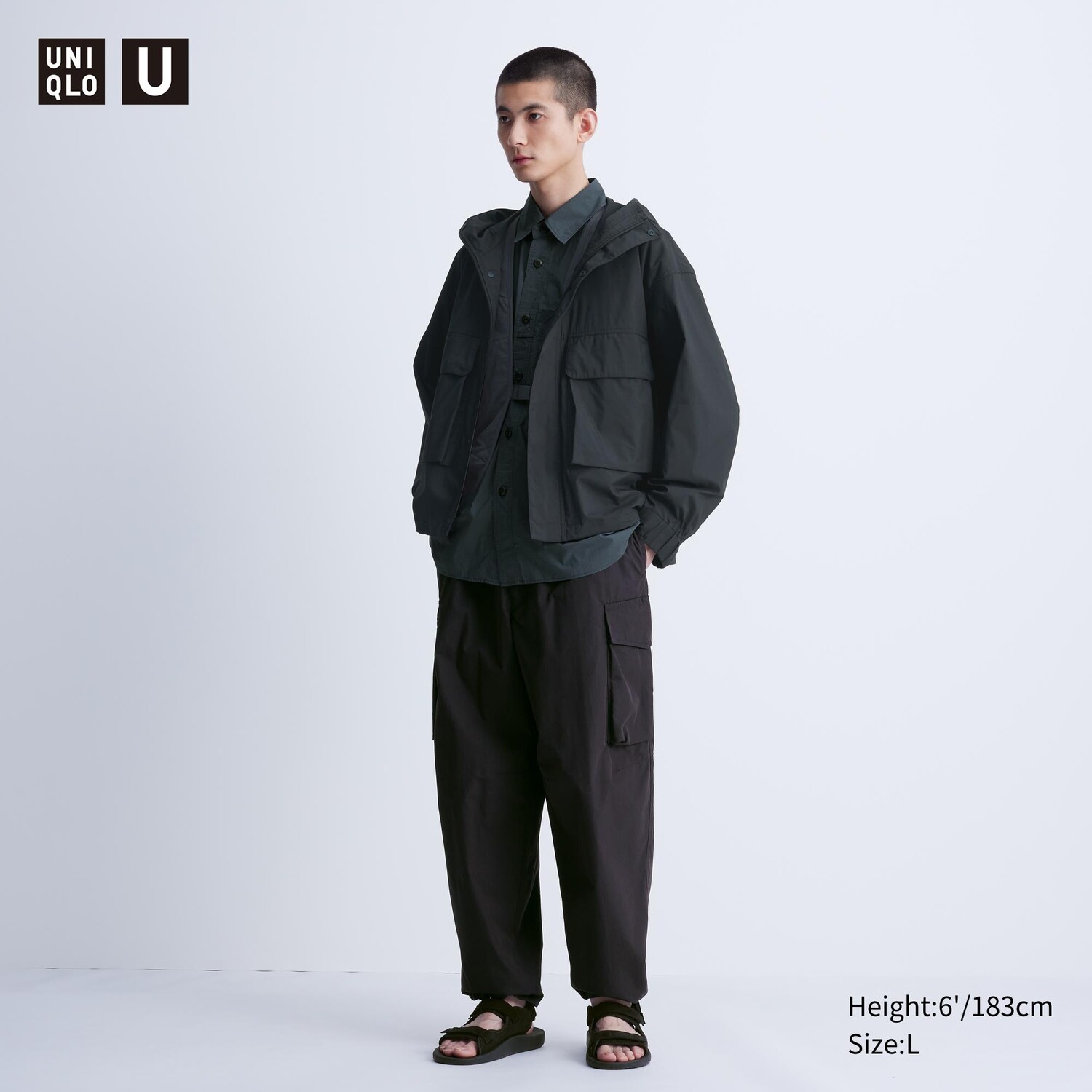 

Брюки парашют широкого кроя UNIQLO, черный дубль