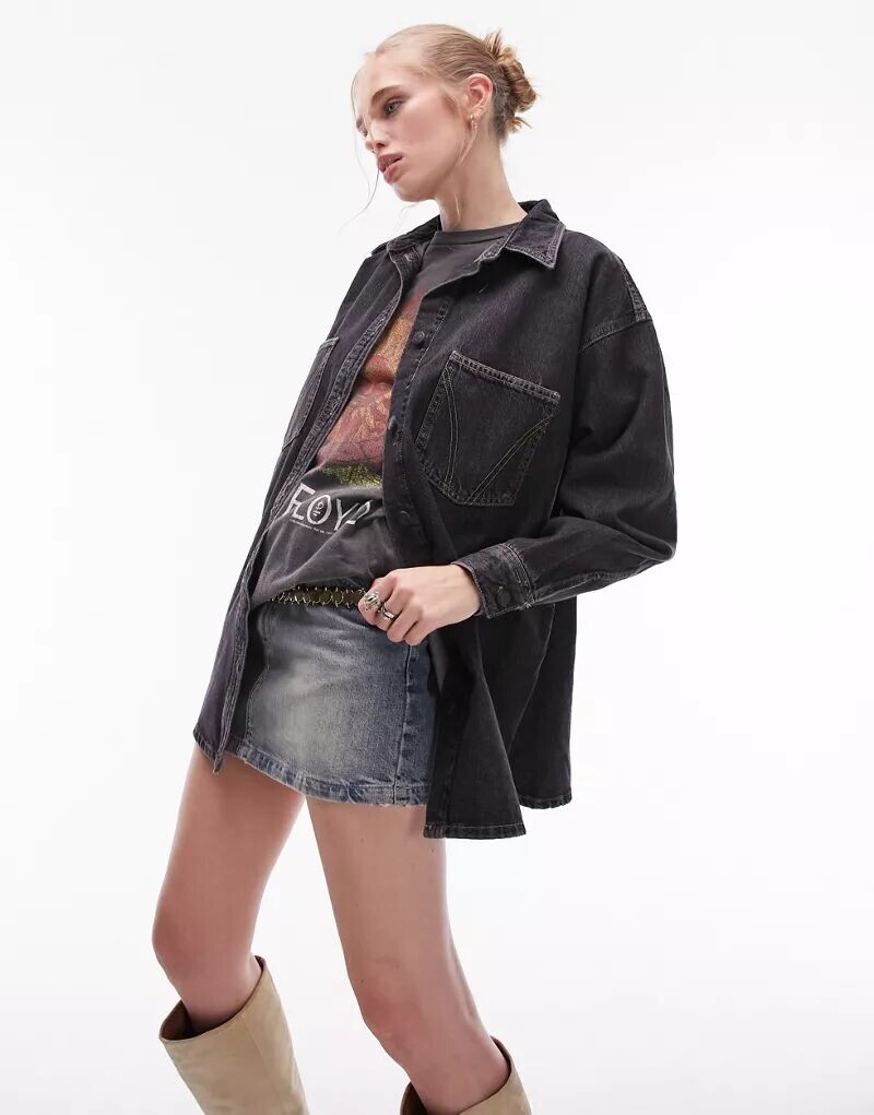 

Черная джинсовая куртка-рубашка Topshop