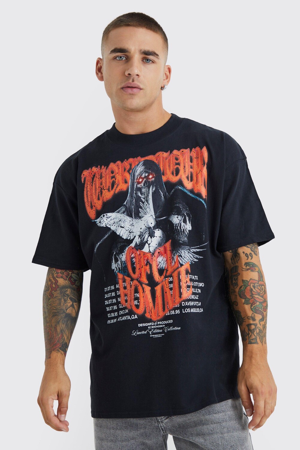 

Футболка оверсайз grim reeper worldwide Boohoo, черный