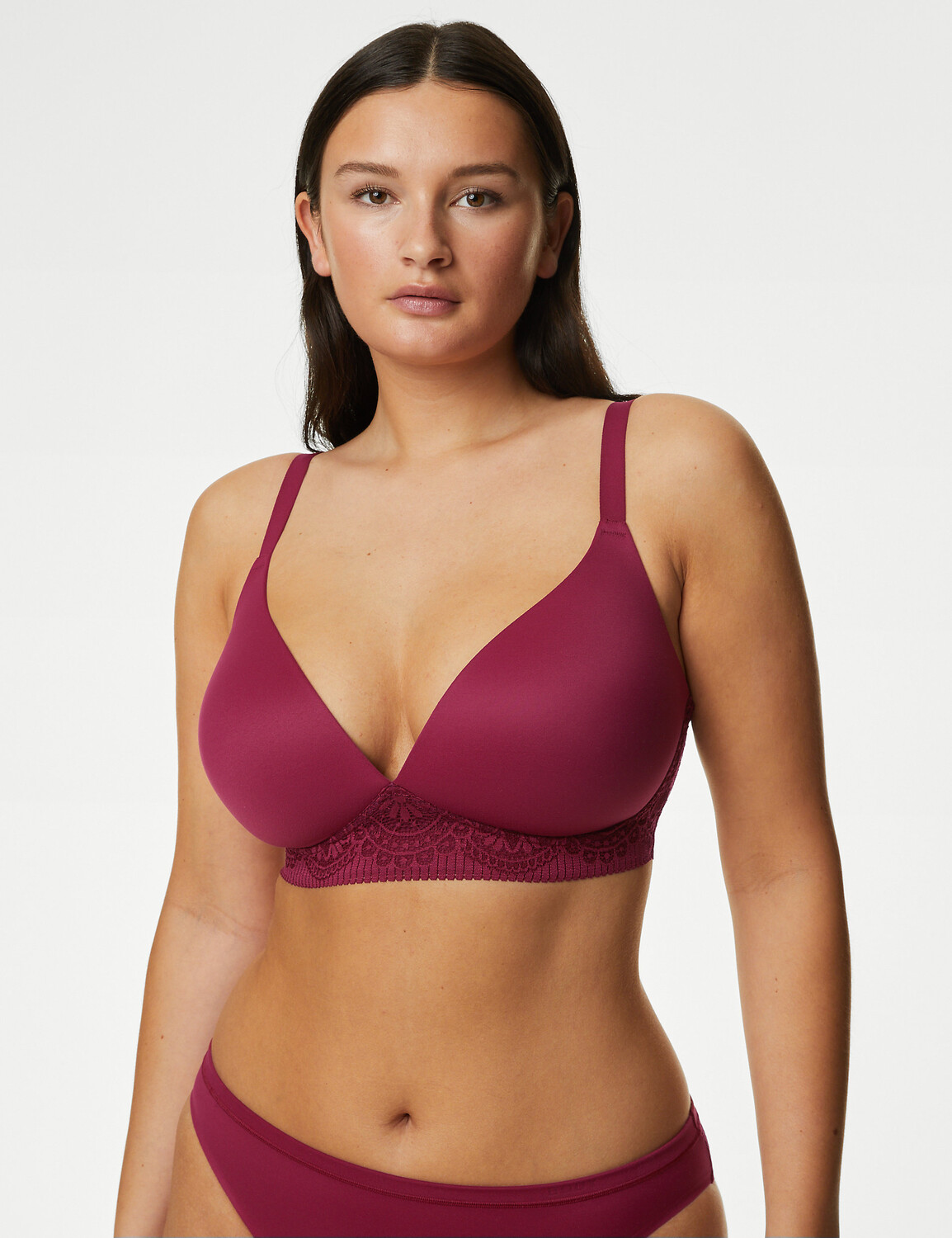 

Бюстгальтер с глубоким вырезом без косточек Body Soft F-H Marks & Spencer, темно-малиновый