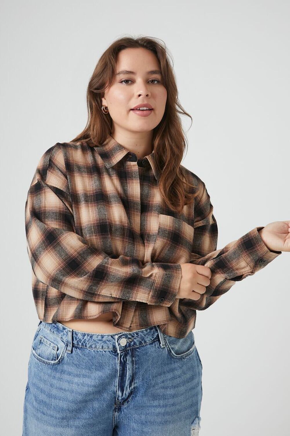 

Укороченная рубашка в клетку больших размеров Forever 21, коричневый