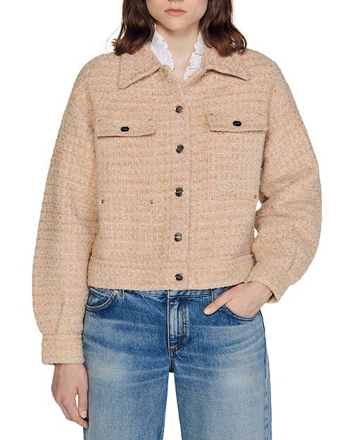 

Текстурированное пальто в стиле верхней рубашки Sandro, цвет Tan/Beige